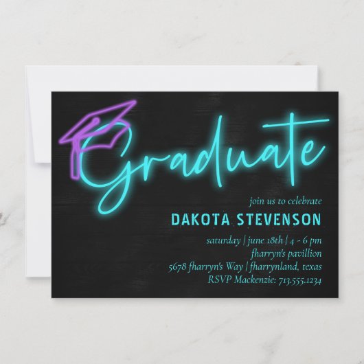 Neon Blue Light Glow | Modern Retro-Afstuderen Kaart (Voorkant)