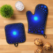 Neon Blue Lights Ovenwant & Pannenlap Set (Top down)