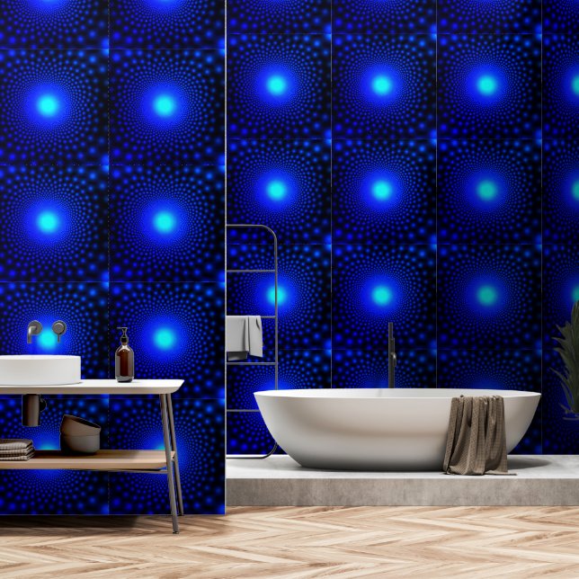 Neon Blue Lights Stippen Zwart Behang (Badkamer)