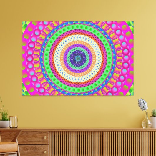 Neon Blue Mandala Circle Stretted Canvas Afdrukken (Insitu (Woonkamer))