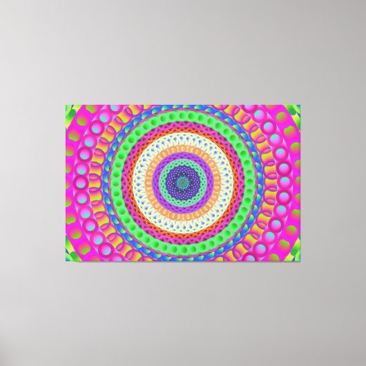 Neon Blue Mandala Circle Stretted Canvas Afdrukken (Voorkant)