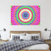 Neon Blue Mandala Circle Stretted Canvas Afdrukken (Insitu (Slaapkamer))