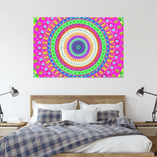 Neon Blue Mandala Circle Stretted Canvas Afdrukken (Insitu (Slaapkamer))