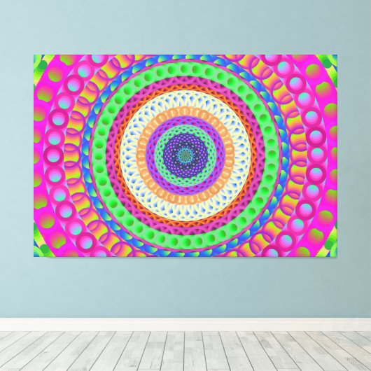 Neon Blue Mandala Circle Stretted Canvas Afdrukken (Insitu (Houten vloer))
