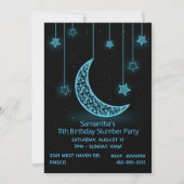 Neon Blue Moon en Stars Birthday Party Invitation Kaart (Voorkant)