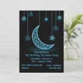 Neon Blue Moon en Stars Birthday Party Invitation Kaart (Staand voorkant)
