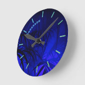 Neon BLUE PALM Leaf Personalized Wall Ronde Klok (Hoek)