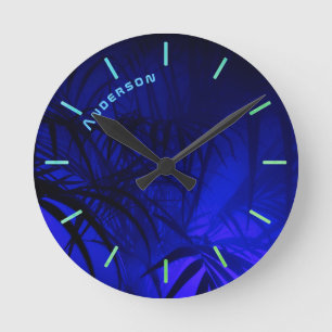 Neon BLUE PALM Leaf Personalized Wall Ronde Klok