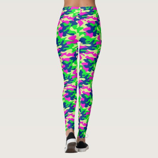 Neon Blue, Pink & Green Camouflage Leggings (Achterkant)