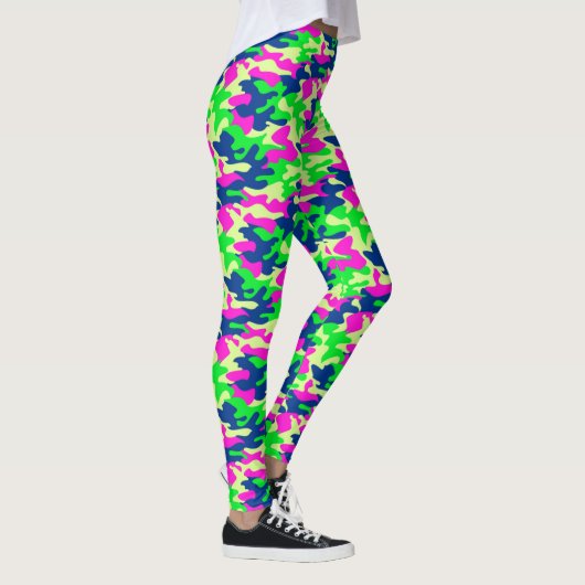 Neon Blue, Pink & Green Camouflage Leggings (Rechts)