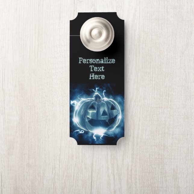 Neon Blue Pumpkin Psychedelic Halloween Room Deurhanger (Op knop)