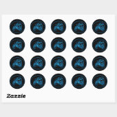 Neon Blue Racing Motorfiets Silhouet Ronde Sticker (Vel)