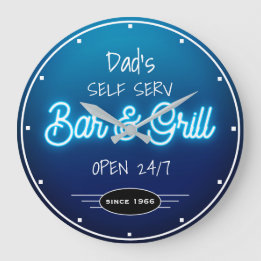 Neon Blue Script Dad's of Any Name Bar Grill Grote Klok