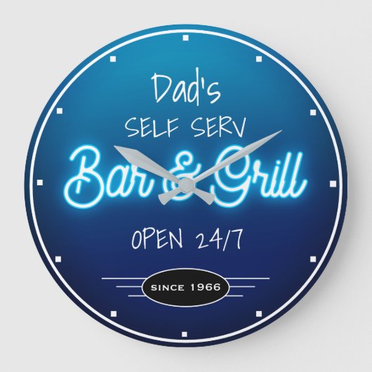 Neon Blue Script Dad's of Any Name Bar Grill Grote Klok (Voorkant)