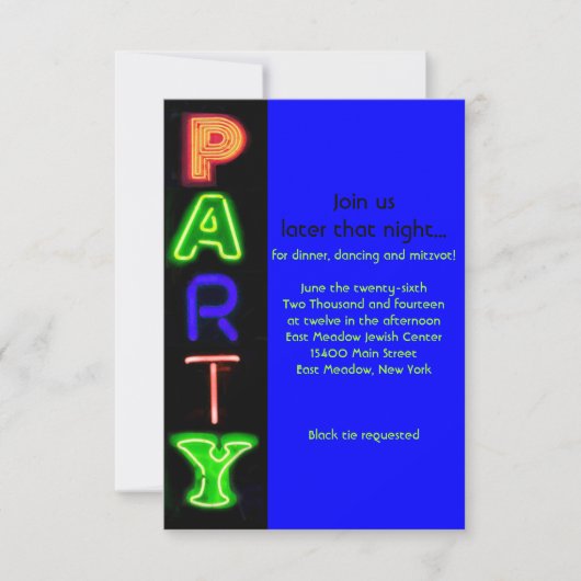 NEON BLUE SIGNS Bar Bat Mitzvah Party Card Kaart (Voorkant)
