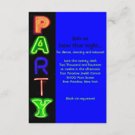 NEON BLUE SIGNS Bar Bat Mitzvah Party Card Kaart