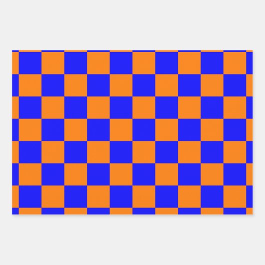 Neon Blue Sinaasappel Checkerboard  Inpakpapier Vel (Voorkant 2)