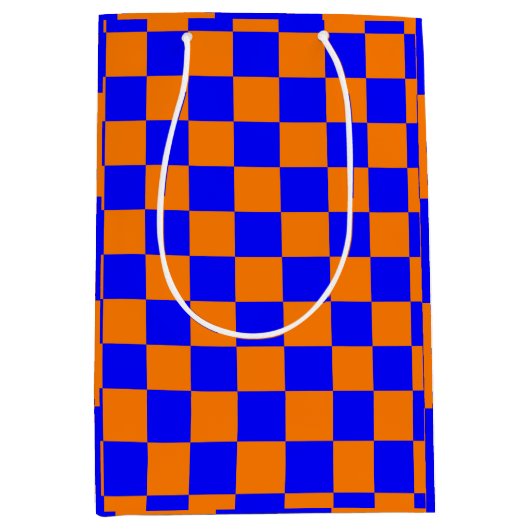 Neon Blue Sinaasappel Checkerboard  Medium Cadeauzakje (Voorkant)