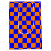 Neon Blue Sinaasappel Checkerboard  Medium Cadeauzakje (Achterkant)