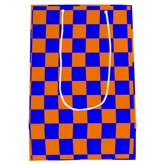 Neon Blue Sinaasappel Checkerboard Medium Cadeauzakje (Achterkant)