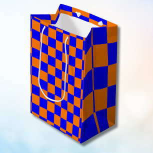 Neon Blue Sinaasappel Checkerboard  Medium Cadeauzakje