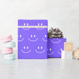 Neon Blue Smile Pattern Wrapping Paper Cadeaupapier