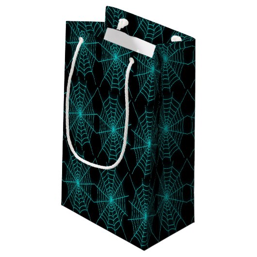 Neon blue spiderweb klein cadeauzakje (Achterkant Gekanteld)