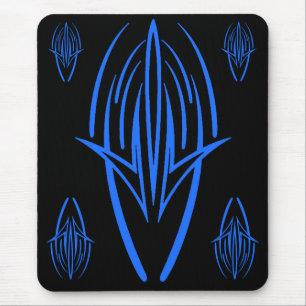 Neon Blue Tribal Design op Black Mousepad Muismat