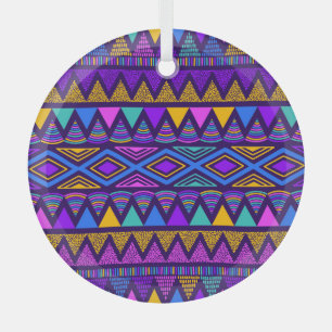 Neon Blue: Tribal Navajo patroon Glas Ornament
