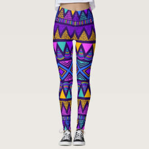 Neon Blue: Tribal Navajo patroon Leggings