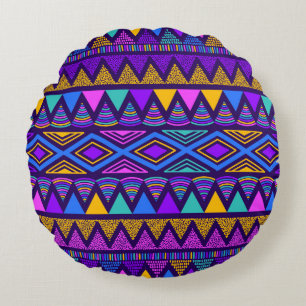 Neon Blue: Tribal Navajo patroon Rond Kussen