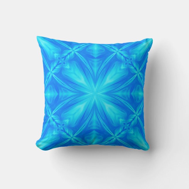Neon Blue Turquoise Psychedelic Cloudy Abstract Kussen (Voorkant)
