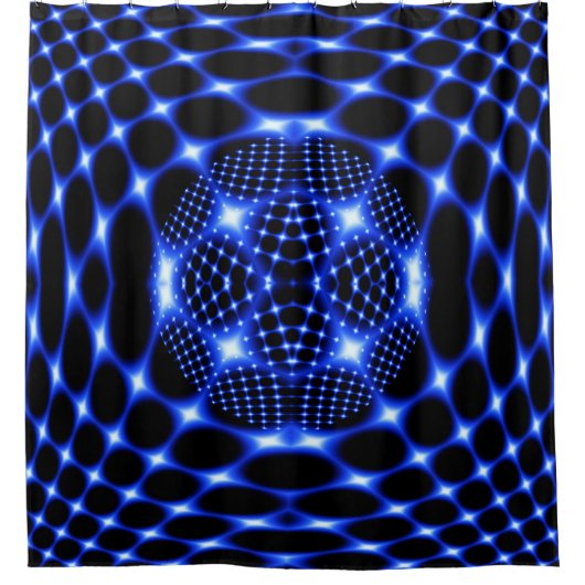 Neon blue wereldbol fractal douchegordijn (Voorkant)