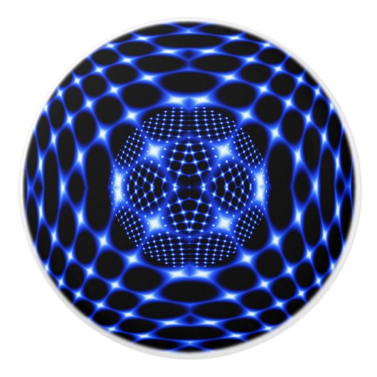 Neon blue wereldbol fractal keramische knop (Voorkant)