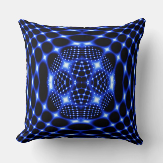 Neon blue wereldbol fractal kussen (Voorkant)