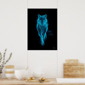 Neon Blue Wolf Futuristic Filament Wall Art Poster (Keuken)