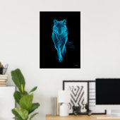 Neon Blue Wolf Futuristic Filament Wall Art Poster (Thuiskantoor)