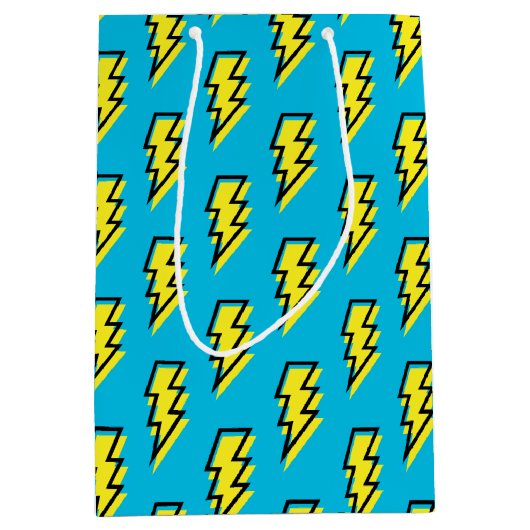 Neon Blue Yellow Lightning Bolt Pattern (80/90) Medium Cadeauzakje (Voorkant)