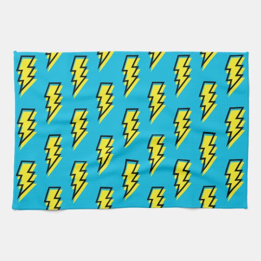 Neon Blue Yellow Lightning Bolt Pattern (80/90) Theedoek (Horizontaal)