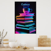 Neon boeken en koffie 2 poster (Keuken)