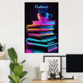 Neon boeken en koffie 2 poster (Thuiskantoor)