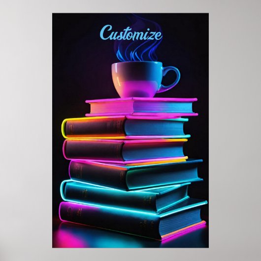 Neon boeken en koffie 2 poster (Voorkant)