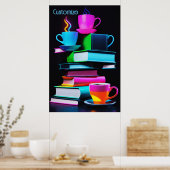 Neon boeken en koffie 3 poster (Keuken)