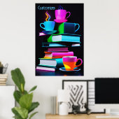 Neon boeken en koffie 3 poster (Thuiskantoor)