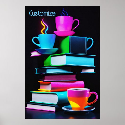 Neon boeken en koffie 3 poster (Voorkant)