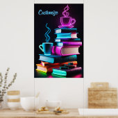 Neon boeken en koffie poster (Keuken)