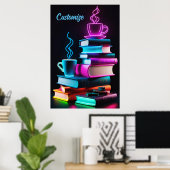 Neon boeken en koffie poster (Thuiskantoor)