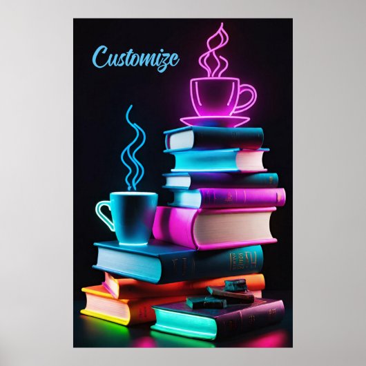 Neon boeken en koffie poster (Voorkant)