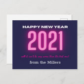 neon bold happy new year pink briefkaart (Voorkant / Achterkant)