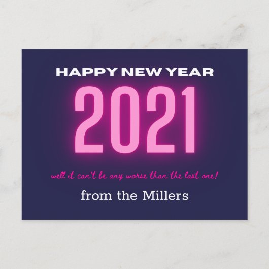 neon bold happy new year pink briefkaart (Voorkant)